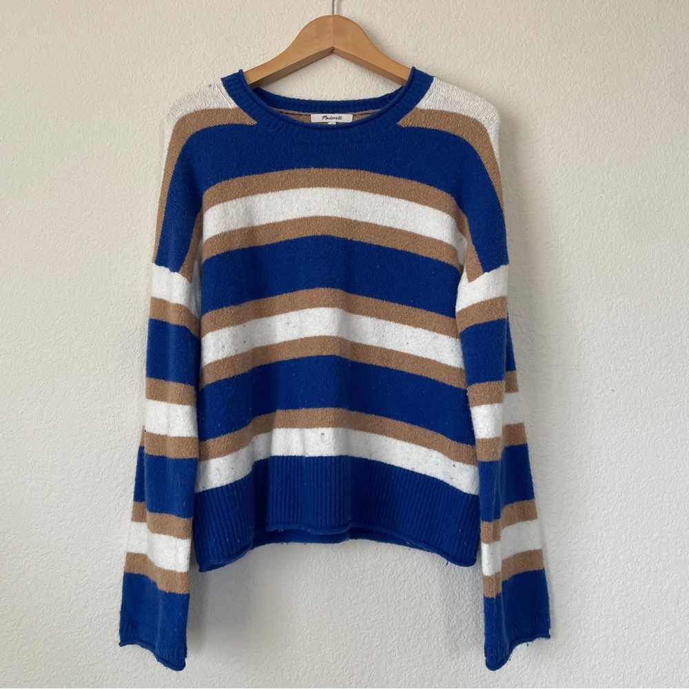 Madewell Blue Striped Belmore Sweater in Coziest Textured Yarn